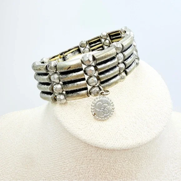 Jessica Simpson Silver Tone Stretch Bracelet Rhinestone Statement - Picture 3 of 8